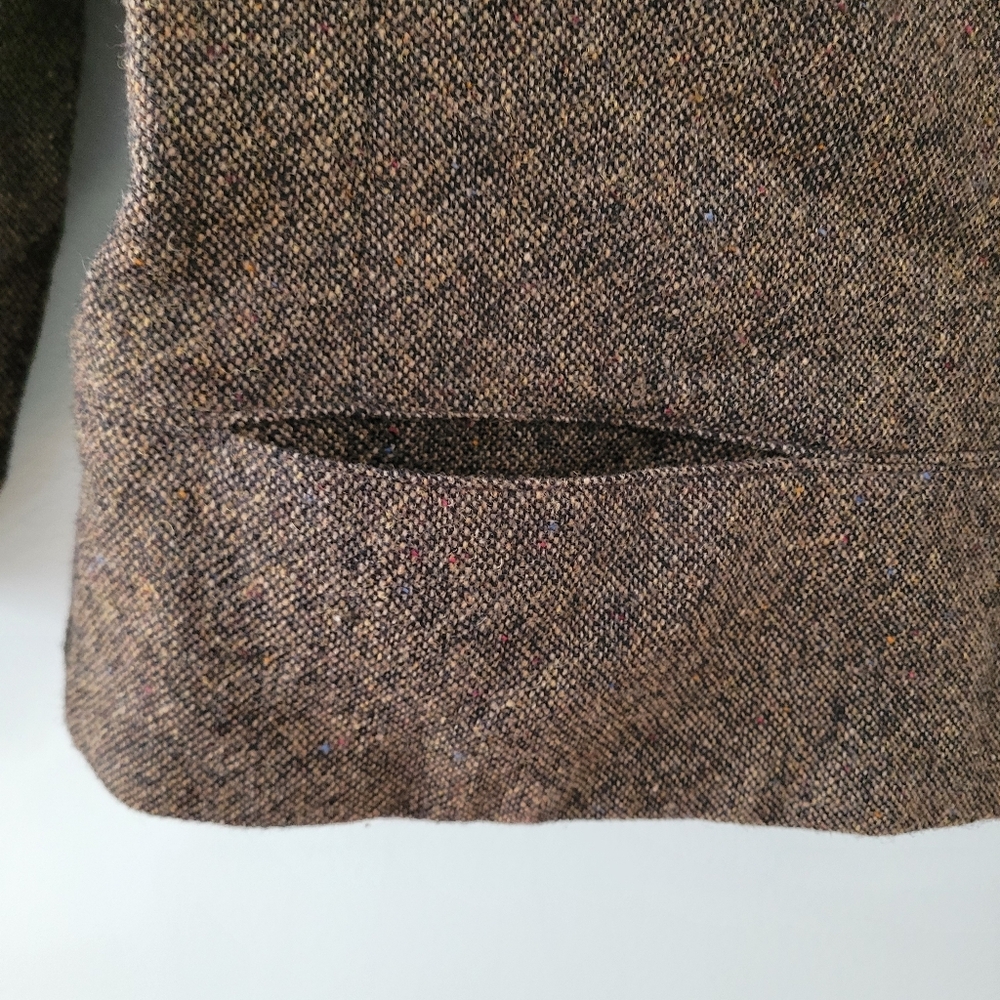 Sandro Women's Brown Tweed Wool Blazer Jacket Size 16 Minimal Classic Vintage - Picture 6 of 14